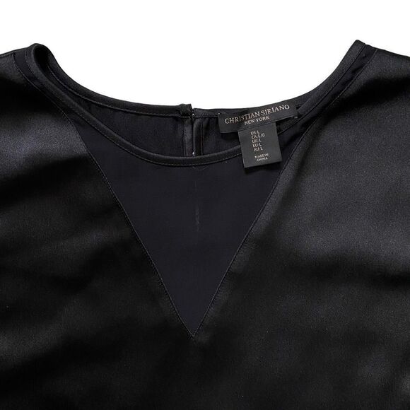 Christian Siriano Black Sleeveless Sheer V-Neck Keyhole Back Blouse Size Large - Picture 5 of 10